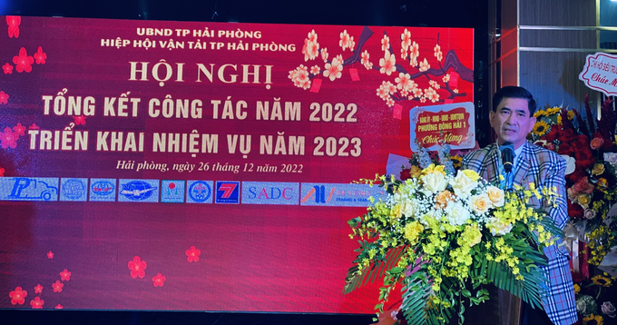 Ông Lê Văn Tiến - Chủ tịch Hiệp hội Vận tải Hải Phòng phát biểu triển khai nhiệm vụ năm 2023